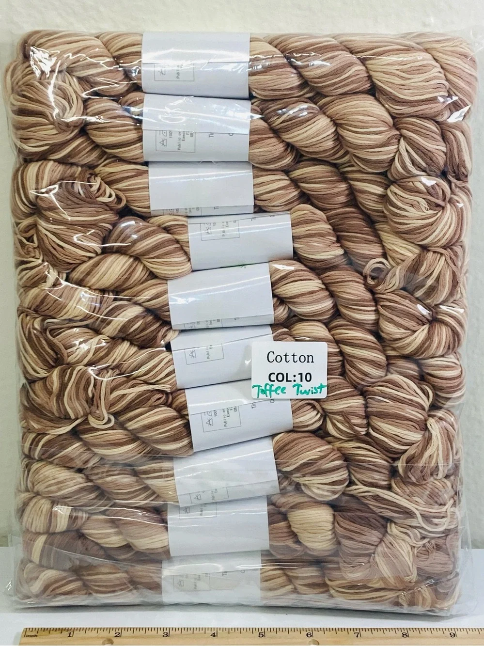 10 NEW (~500g total, ~50g ea.) 100% Cotton Variegated Hanks in Toffee Twist